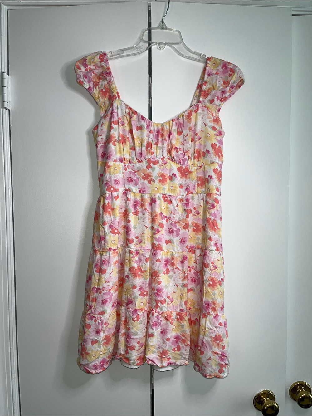 Hollister Pink & Yellow Floral Tiered Mini Dress